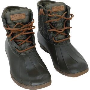 Sperry Women's Shiny Dark Olive Saltwater Rain Boot, Size 8